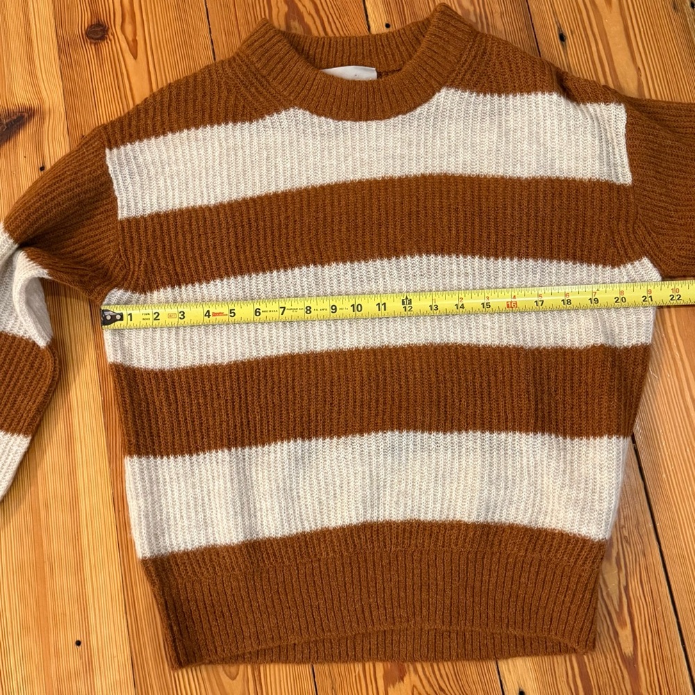 Everlane Oversized Alpaca Wool Sweater Size Small  Brown & Cream Rugby Stripes - Picture 7 of 7
